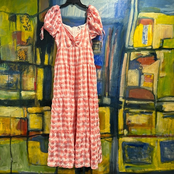 English Factory Dresses & Skirts - English Factory Gingham Knot Tiered Cotton Blend Midi Dress small